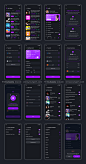 110屏国外移动播客主播直播应用社交app界面设计紫色ui套件模板下载_颜格视觉