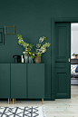Wow! This is an intense hit of green for a bold interior design scheme - it's great to see how well painting the woodwork and furniture all in the same colour - a great modern paint technique More