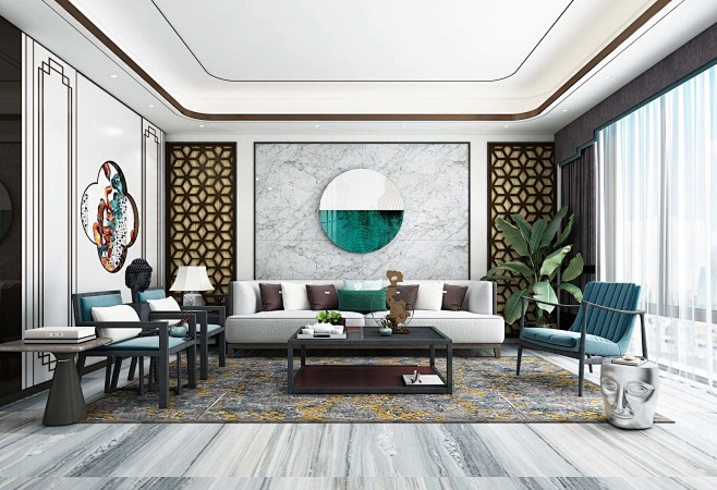 新中式风格客厅-室内设计-拓者设计吧