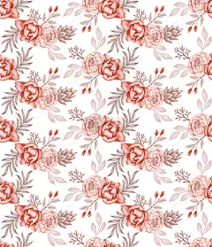 水彩无缝背景，花卉背景，红金牡丹花叶插图