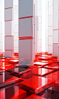 glass tiles with red shapes in this background, in the style of vray tracing, columns and totems, light white and white, bold shadows, dripping paint, neo-academism