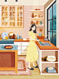 系列插画总结|一个人的生活 | 创作思路 : 自学插画的第一个系列作品 选择了生活类插画，简单且温馨 · 也用这套作品申请了『视觉中国签约插画师』 没想到一次就通过啦  对于插画小白来说，我认为最难的就是系列感 于是我参考