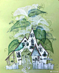 绘本插画超话 插画师julia vaihicheva用其丰富大胆的形像力不断描绘童话中的房子。#遇见艺术# ​​​​