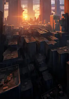 都市的黄昏手绘插画高清素材 平面电商 创意素材