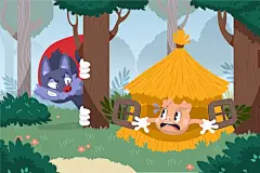 手绘三只小猪儿童插画矢量图设计素材