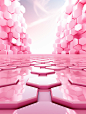 A pink computer screen background with pink hexagons, in the style of neo-plasticism geometry, light-filled scenes, cyclorama, luxurious textures, light white and light crimson, flattened perspective, high-key lighting