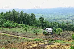 小屋,农场,农民,天空,水平画幅,山,郊区,无人,湿,户外