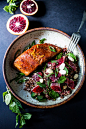 A healthy delicious recipe for Moroccan Salmon, paired with a Quinoa salad with orange, mint, almonds and olives. Simple, fast and easy. | www.feastingathome.com#食物#