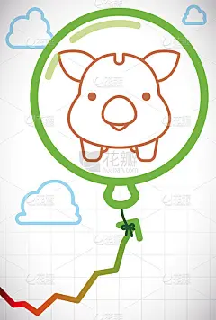 可爱的设计与气球和储蓄罐提升经济箭头