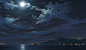 Anime, Cloud, Landscape, Moon, Ocean, Original, Sky wallpaper preview