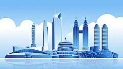 蓝色重庆城市标志建筑矢量插画