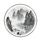 新中式圆形装饰客厅画茶室禅意玄关画发光挂画意境山水LED带灯画-淘宝网