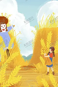 丰收插画 【酷图网】复古,手绘,孩子,人物,插画