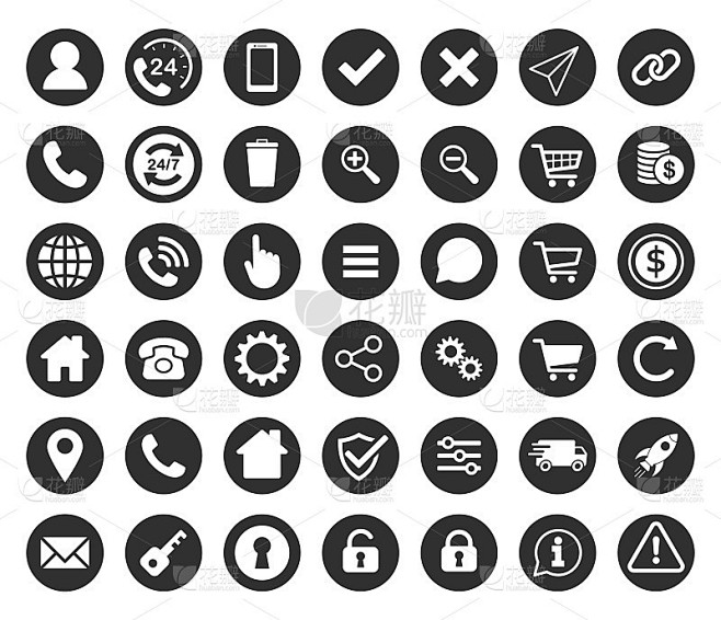 通用商业联系web界面图标符号集。App ui logo标志集合。矢量插图形象。孤立在白色背景上。