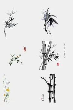 简约大气水墨竹子手绘免抠设计素材