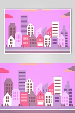 紫色手绘高端大气创意城市建筑插画