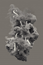 Text letters in smoke Premium Psd