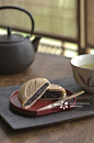 Japanese sweets Monaka with tea set_创意图片