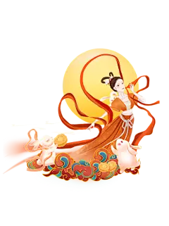 中秋国潮敦煌配色嫦娥玉兔元素