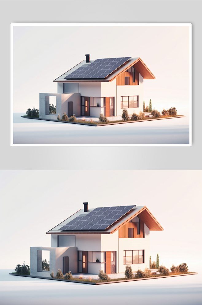AI数字艺术太阳能光伏板屋顶应用场景插画...