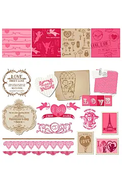 可爱风情人节信封贺卡手绘免抠