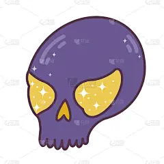 一个可爱的头骨的矢量插图。紫色的头骨和黄色的眼睛。魔法神器孤立在白色背景上。巫术元素，平面卡通风格