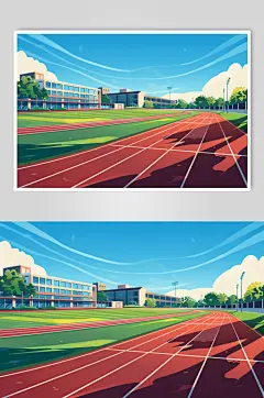 AI数字艺术扁平风校园球场操场插画-众图网