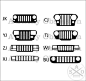 Jeep Wrangler Cherokee Grill Decals Sticker Choose between the JK, YJ, CJ, TJ, ZJ, WJ, XJ, or BU (Renegade) grill And also CJ, JK, YJ, or TJ with windshield. The grill decals measure approximately 3.5 x 1.3. The windshield decal variant measures approxima