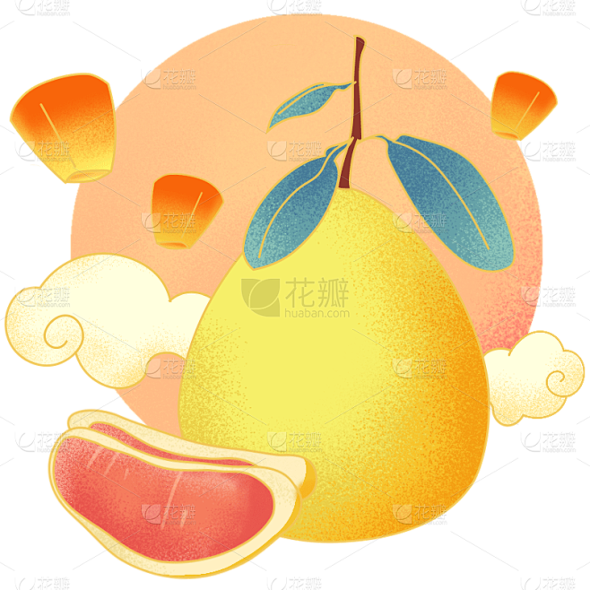 中秋节八月十五手绘插画柚子场景元素