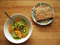 kiwi and orange, and sprouted grain toast with almond butter