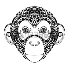 矢量華麗猴子頭。圖案部落單色設計。 2016年由中國星座符號 版權商用圖片 - 43377321