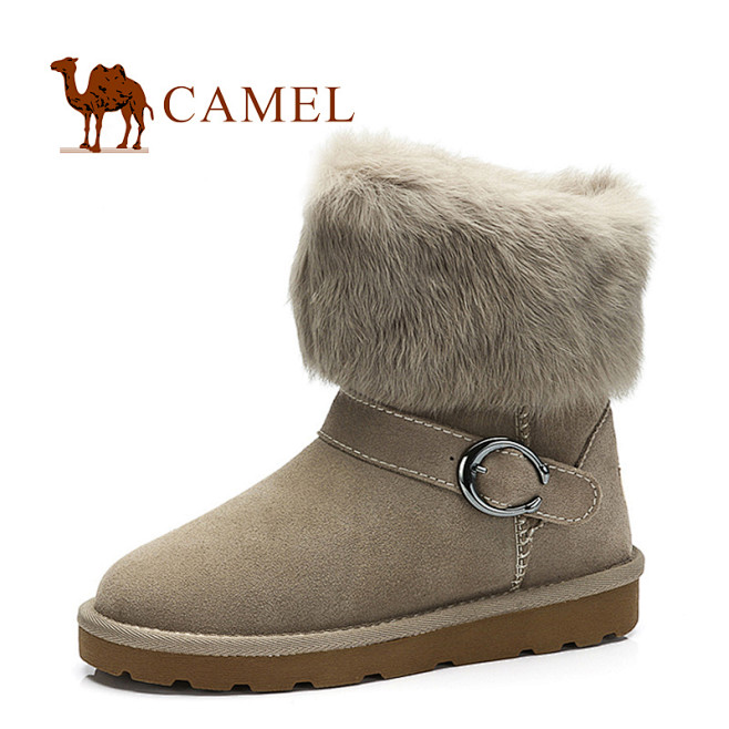 Camel 骆驼女鞋 兔毛雪地靴 短靴冬...