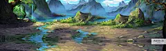 手绘森林天空树林山水卡通场景插画banner海报模板psd素材 H965-淘宝网