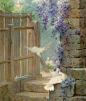 19世纪法国画家欧仁·比道（Eugène Bidau，1839-1899）在1896年的作品 “春”，为我们展示了一张美妙而灿烂的春景图：郁郁葱葱的紫藤和樱花垂在古老的砖井之上、白鸽三两成群共筑爱巢，石阶上的木栅栏打开着，仿佛是通往另一个秘密花园的小径，细腻的花卉纹理描绘，鲜亮明快的色彩，令人仿佛身在一场明 ​​​​...展开全文c