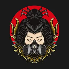 日本武士武将盔甲面具鬼面能面插画