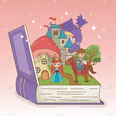 童话故事,城堡,书,开着的,动物群,秘密,环境,图书馆,公主,草