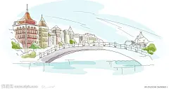 手绘欧洲水上城市