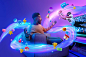 plasma glow 3D portrait icons Emojis fiber optics internet provider vr