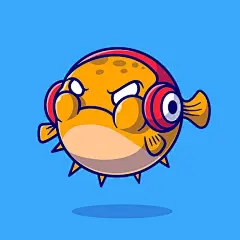 膨胀的河豚卡通插画矢量图设计素材