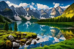 植物山川美景插画图片