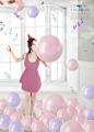 生日派对气球丝带蛋糕星星时尚彩色背景女孩海报PSD设计素材491-淘宝网