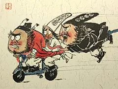 艺术热岛艺术家｜上班要迟到啦！
地府交通记
百鬼众魅繁华地，鬼来鬼往步如飞。
馗锅无常须生计，赶工驱车莫戴盔。
跨骑载鬼真不易，鬼命安全不可违。
唯使生命为真谛，得以众鬼保轮回。