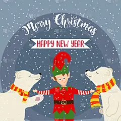 北极熊,小精灵,圣诞卡,可爱的,传统,请柬,雪,动物,熊,问候