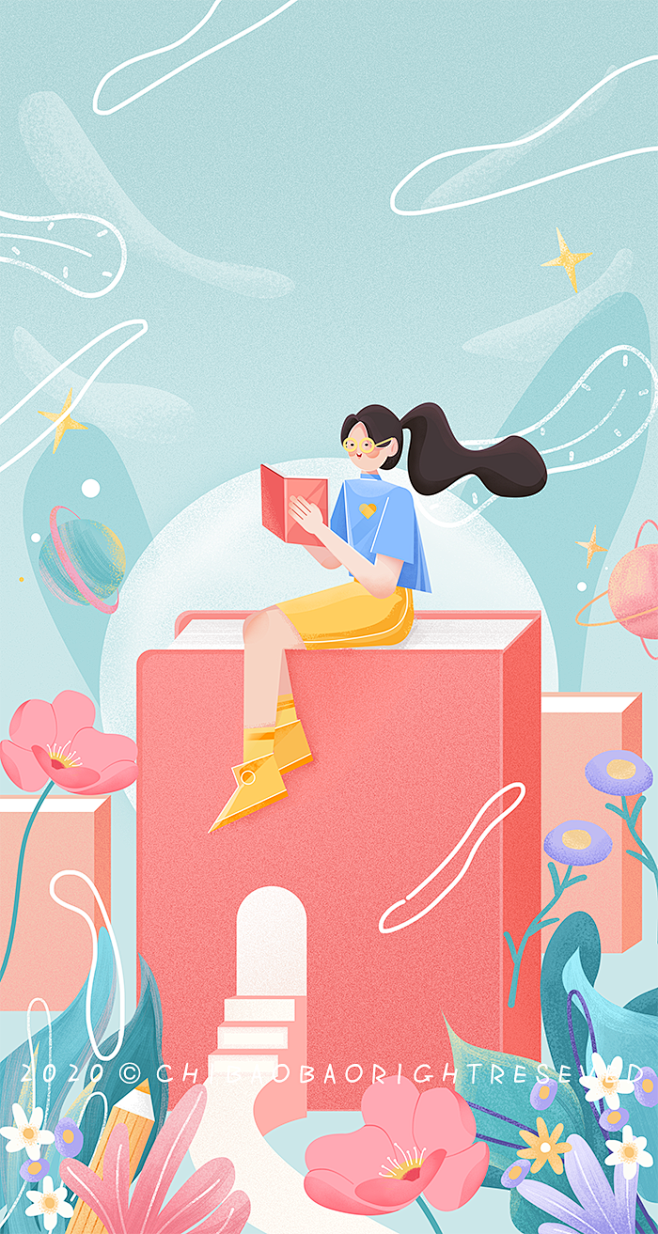 多读书～_吃饱饱w__插画师作品_涂鸦王...