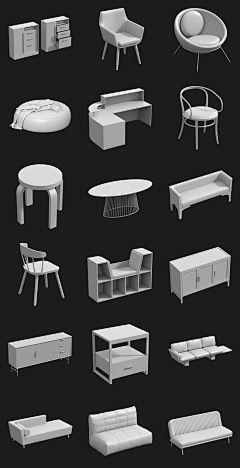 Miau喵素材采集到100款家居家具桌椅凳子沙发床茶几OBJ格式模型可商用