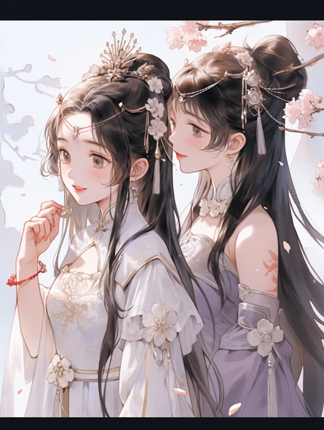古风双女主 | Ai绘画@叙叙叙叙白-花瓣网