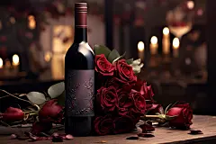 红酒玫瑰花情人节元素摄影图片