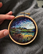 embroidery artist 'paints' rainbow-hued landscapes using thread :  