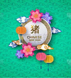 猪年,卡片,传统,贺卡,纸灯笼,春节,简单背景,猪,动物