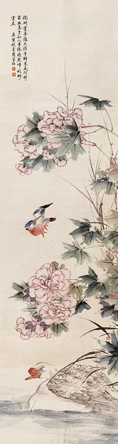 商笙伯(1869—1962)，名言志，字笙伯，以字行，号安庐，浙江嵊县（今嵊州）长乐镇人。因住长乐乡，又号长乐乡人。清光绪三十二年(1906)任江西省湖口知县，曾为张香涛幕僚。辛亥革命后居 在沪，专研国画，自称无师承，实师徐青藤、李复堂及李晴江、赵之谦诸家，在晚清、民国政府中从政数十年，洁身自好，学画不辍。民国初，在上海与名画家吴昌硕、王一亭、倪墨耕等过从甚密，艺术大有长进。在《东方杂志》上刊出的水墨画《荷花翠羽图》颇受好评。一二八事变后，在上海专事绘画。擅长花鸟、草虫，偶作走兽、人物，笔致淳雅，颇得明人